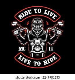 Parche del motociclista Gorilla Rider en un fondo oscuro