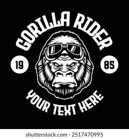 Gorilla Rider Camisa Design Ilustração Vintage