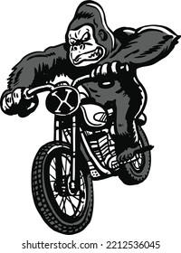 gorila motocicleta barrido mano ilustración retro clip