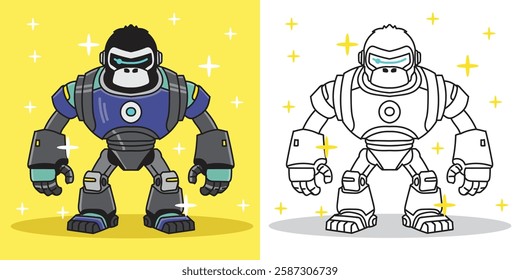 a gorilla robot illustration for design element mascot or coloring book element