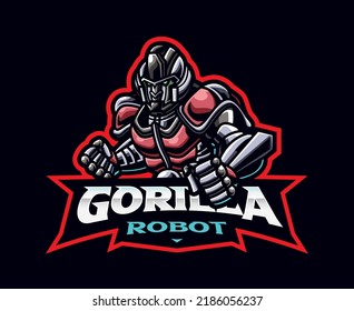 Gorilla robot mascot logo design. Gorilla cyborg vector illustration. Logo illustration for mascot or symbol and identity, emblem sports or e-sports gaming team