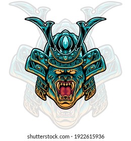 gorilla samurai head illustration for your merchandise or business