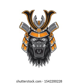Gorilla with samurai helmet design vector illustration
