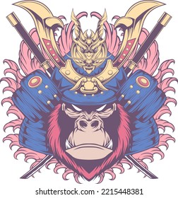 Gorilla Samurai Illustation Vector Image