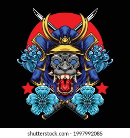 Gorilla samurai with japanese style illustration available for your custom project