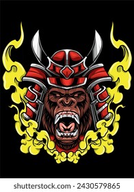 Gorilla samurai japanese. T-Shirt illustration design vector