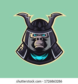Gorilla samurai warrior mascot logo design vector with modern illustration concept style for badge, emblem and t shirt printing. Gorilla illustration for sport and e-sport team.