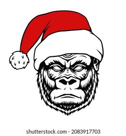 Gorilla In Santa Hat Svg,Christmas Monkey Clipart Vector Illustration