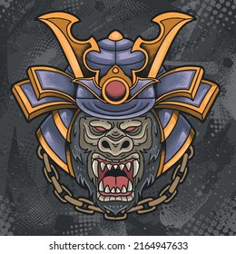 gorilla screaming with samurai warrior helmet