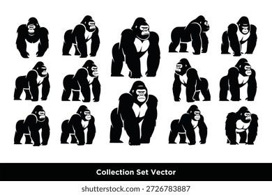 Gorilla set silhouettes isolated vector logo icon