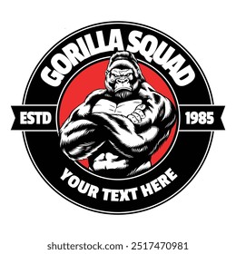 Gorilla Shirt Badge Design Ilustração Vintage