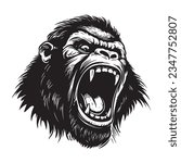 Gorilla silhouette, Angry gorilla face. vector illustration