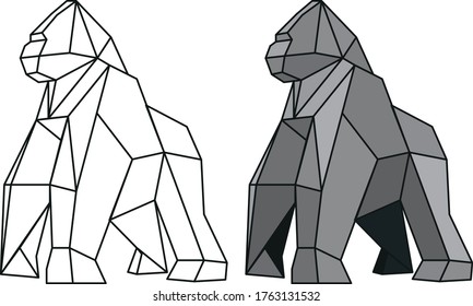 Gorilla silhouette drawn in polygons, in black and white to modify the colors according to the use you want to give it. suitable for puzzles, mosaics, stained glass, prints, etc.