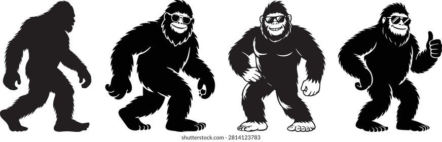 Gorilla silhouette evolution vector set, ape collection, primate mascot illustrations isolated on white background