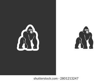 Gorilla Silhouette Icon Set on Split Black and White Background