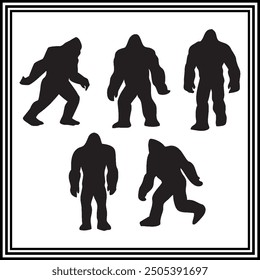 Gorilla silhouette set , wildlife animal illustration.