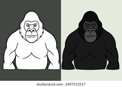 Gorilla silhouette vector illustration on a white background. gorilla vector art, illustration. Gorilla line art, Vector illustration logo template design.