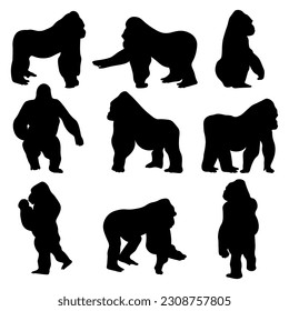 Gorilla silhouettes vector illustration set eps.