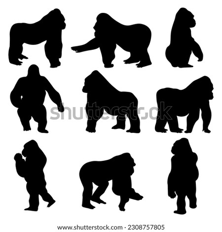 Gorilla silhouettes vector illustration set eps.