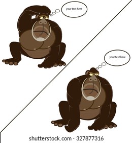 Gorilla Sitting Isolated On White Background. Vector illustration. Emotions
