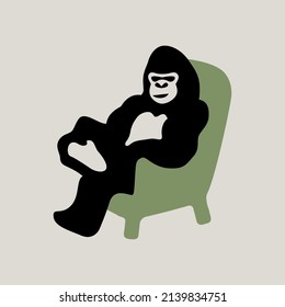 Gorila sentado en un diseño de símbolo vector de silla