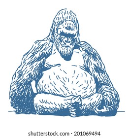 Gorilla sketch drawing isolated on white background