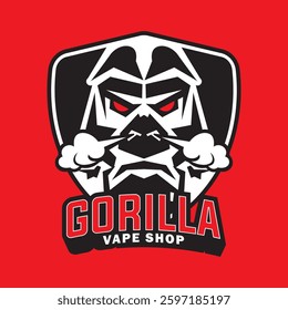 Gorilla smoking vape emblem logo design
