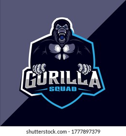 gorilla squad esport logo design vector