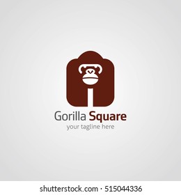 Gorilla Square Logo Design Template. Vector illustration with flat style