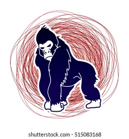 Gorilla standing designed on confuse line background graphic vector.