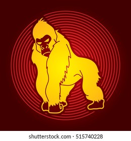 Gorilla standing designed on line circle background graphic vector.