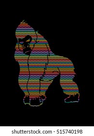 Gorilla standing designed using colorful wave graphic vector.