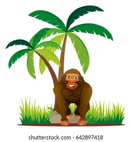 Gorilla standing under the tree illustration