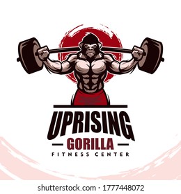 Gorilla with strong body, fitness club or gym logo. Design element for company logo, label, emblem, apparel or other merchandise. Scalable and editable Vector illustration