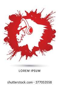 Gorilla with sun glasses and headphone, designed on grunge splash blood background graphic vector