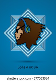 Gorilla with sun glasses and headphone, designed on line square background graphic vector.