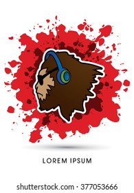 Gorilla with sun glasses and headphone, designed on splash blood background graphic vector