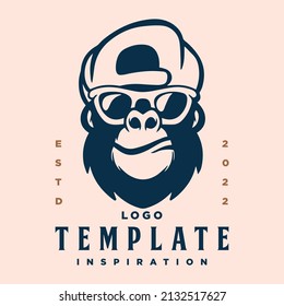 gorilla template logo in hat and glasses style. vector