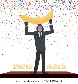 A gorilla that has been successful in business. He's getting an award. He's a banana man. He's a businessman.
