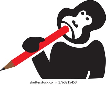 Gorilla thinking about what he will write 
