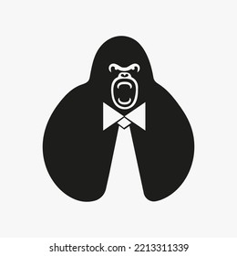 Gorilla Tie Logo Negative Space Concept Vector Template. Gorilla Holding Tie Symbol