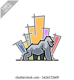 Gorilla with tree and building background safari logo vector