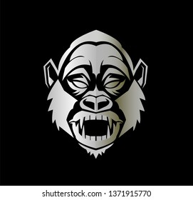 gorilla vector with angry face of beast ape and silhouette of kong