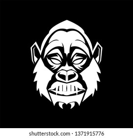 gorilla vector with angry face of beast ape and silhouette of kong