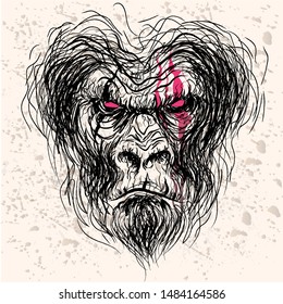 gorilla vector art king kong sketch face abstract painting zoo animal primate beast strong black vintage horror monster angry attack graphic design monkey 