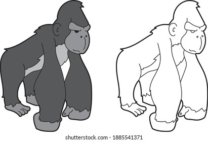 Gorilla vector drawing animal vector drawing, cartoon vector, line art and color