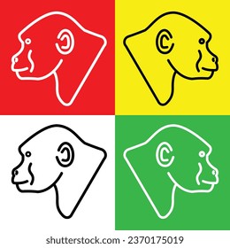Gorilla Vector Icon, Lineal style icon, from Animal Head icons collection, isolated on Red, Yellow, White and Green Background.