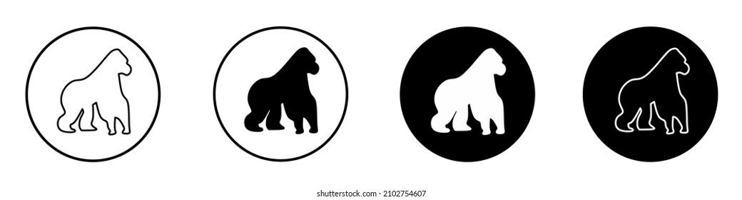 Gorilla vector icon set isolated on white background. Collection of gorilla silhouette flat illustrations.