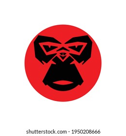 Gorilla vector illustration in black on a red background, great for animal icons and logos