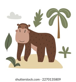 Gorilla. Vector illustration of cute safari animal.